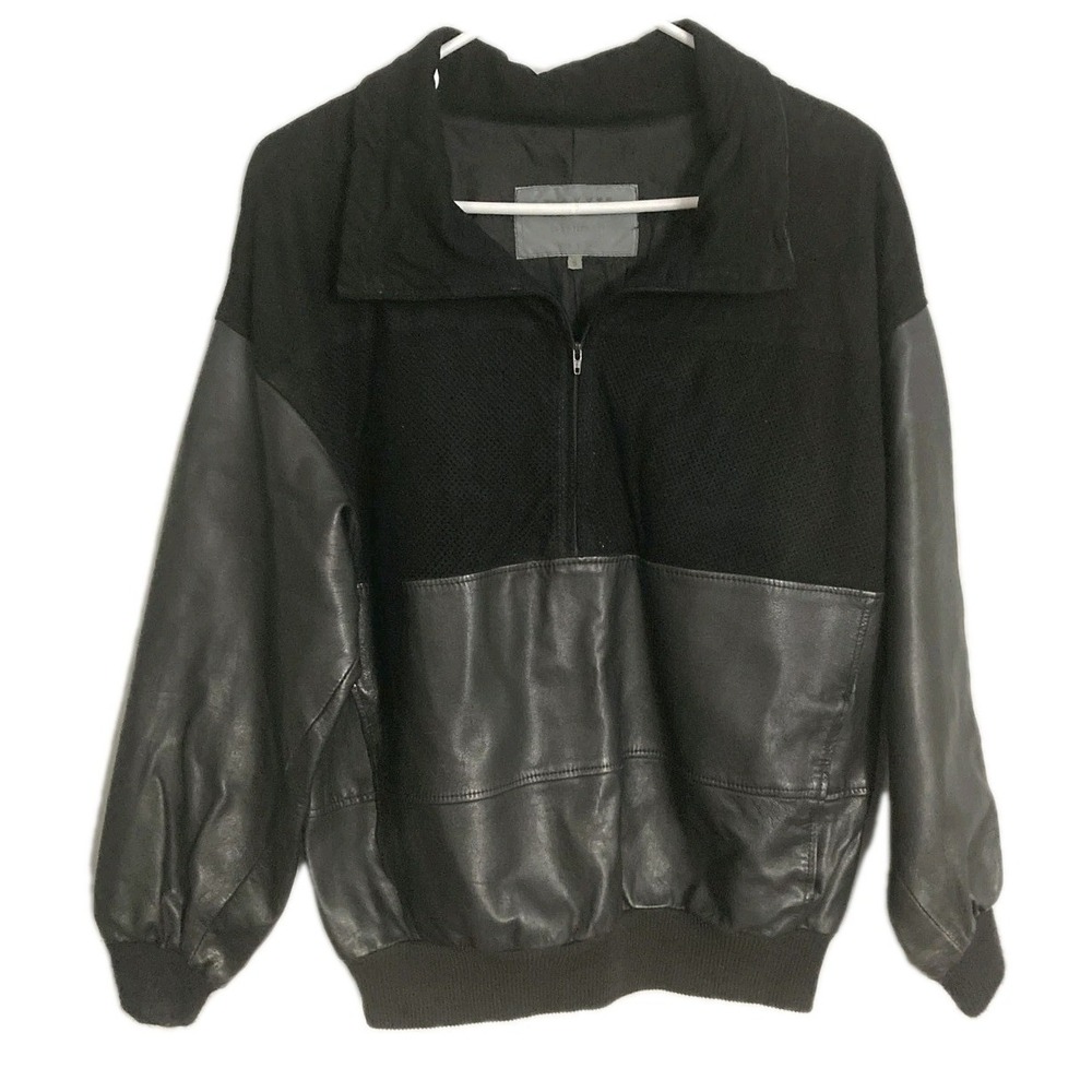 Bally Leather Bomber Jacket Mens Small Black Pullover Mesh Made In Italy 1/2 Zip